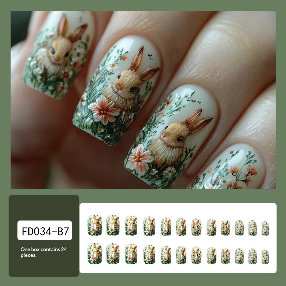 Easter Nail Art Kit with Rabbit Stickers, Gel Glue & Nail File - Colorful Press-On Nails