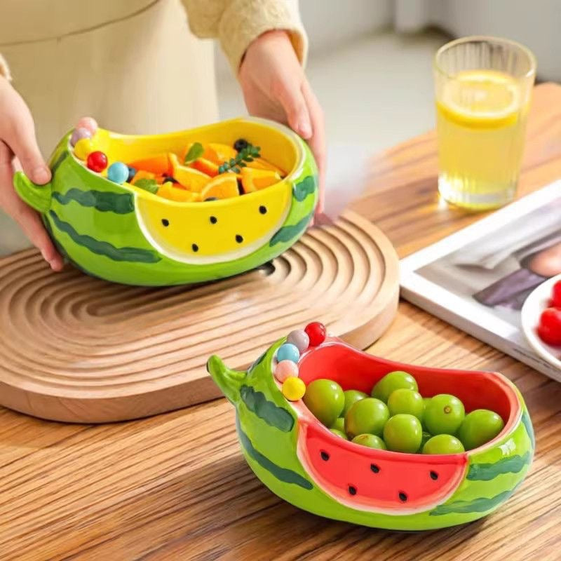 Watermelon-Shaped Ceramic Fruit Plate for Living Room Coffee Table - Multiple Colors