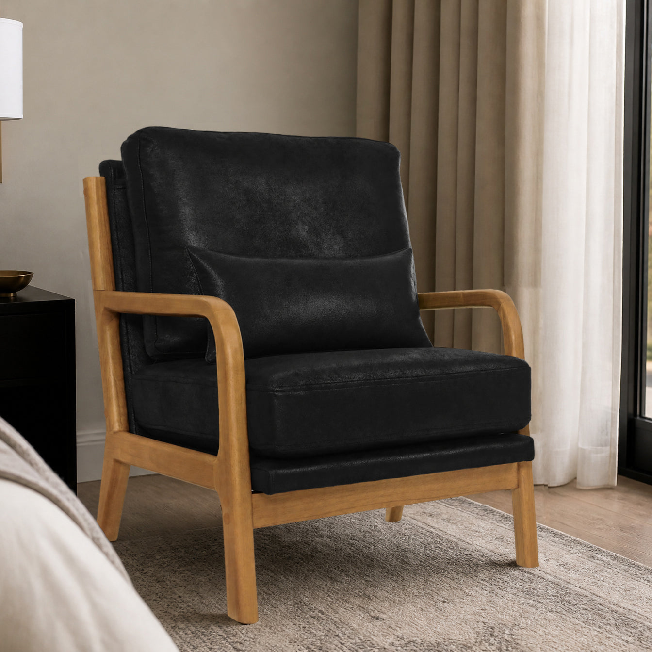 Mid-Century Modern Wooden Lounge Chair - Black