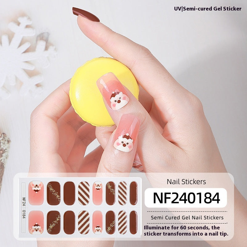 Semi-Cured Christmas Nail Stickers - Gel Nail Art Decals for Holiday Manicure