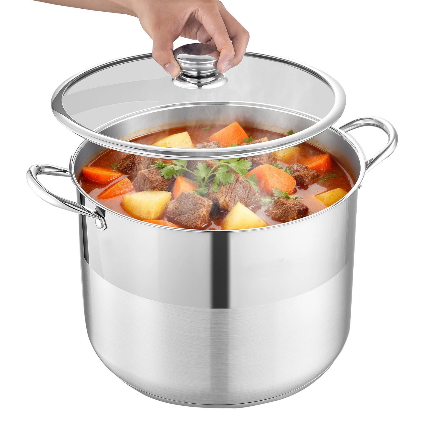 16-Quart Stainless Steel Stock Pot with Glass Lid - PFOA & PFAS-Free, Compatible with Gas & Induction Stoves for Soups, Stews, Pasta