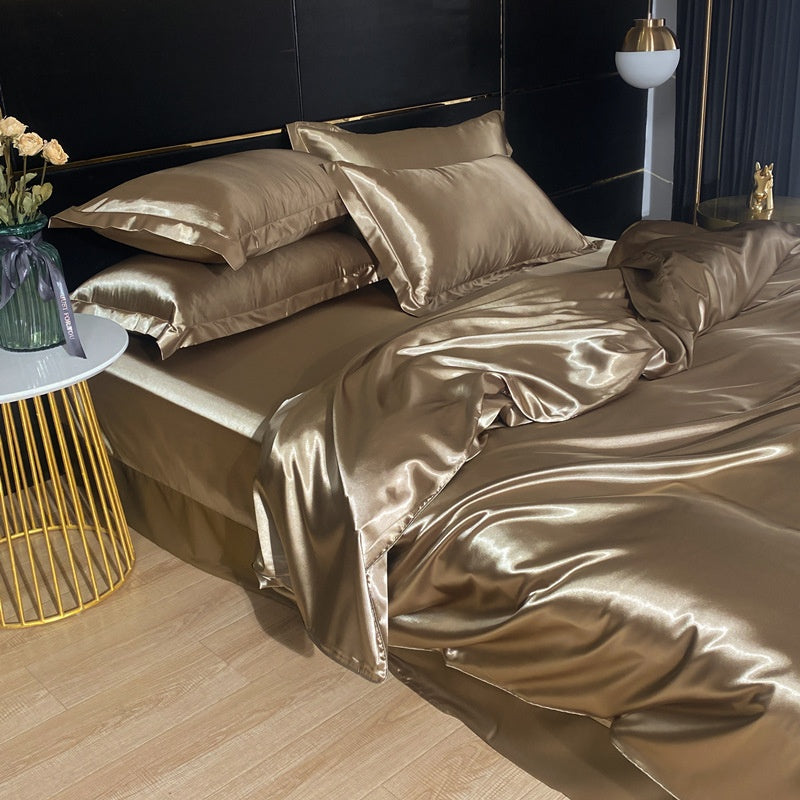 Silky Four-Piece Bedding Set - Quilt Cover Bed Sheet & Fitted Sheet