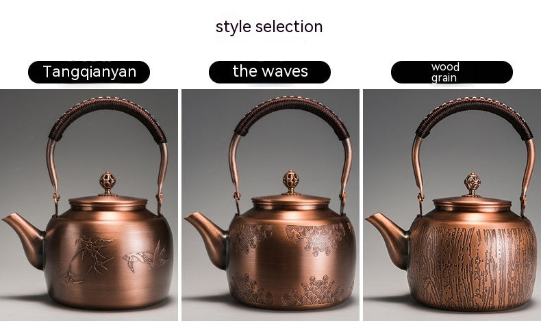 Copper Tea Brewing Pot with Manual Mechanism Antique Style Kitchen Water Kettle