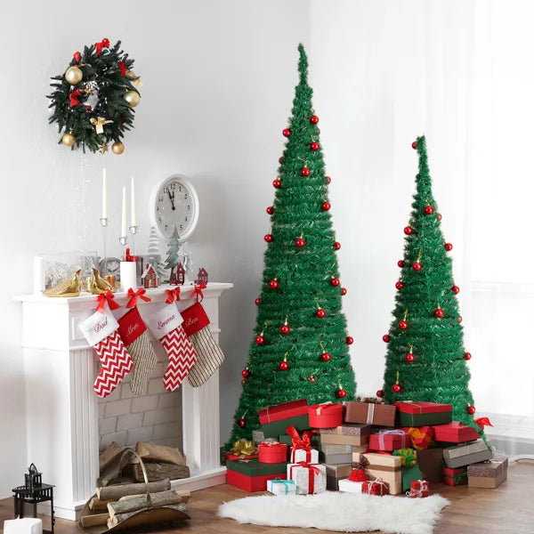 2-Pack Artificial Christmas Trees with Red Ball Ornaments - 6FT & 5FT