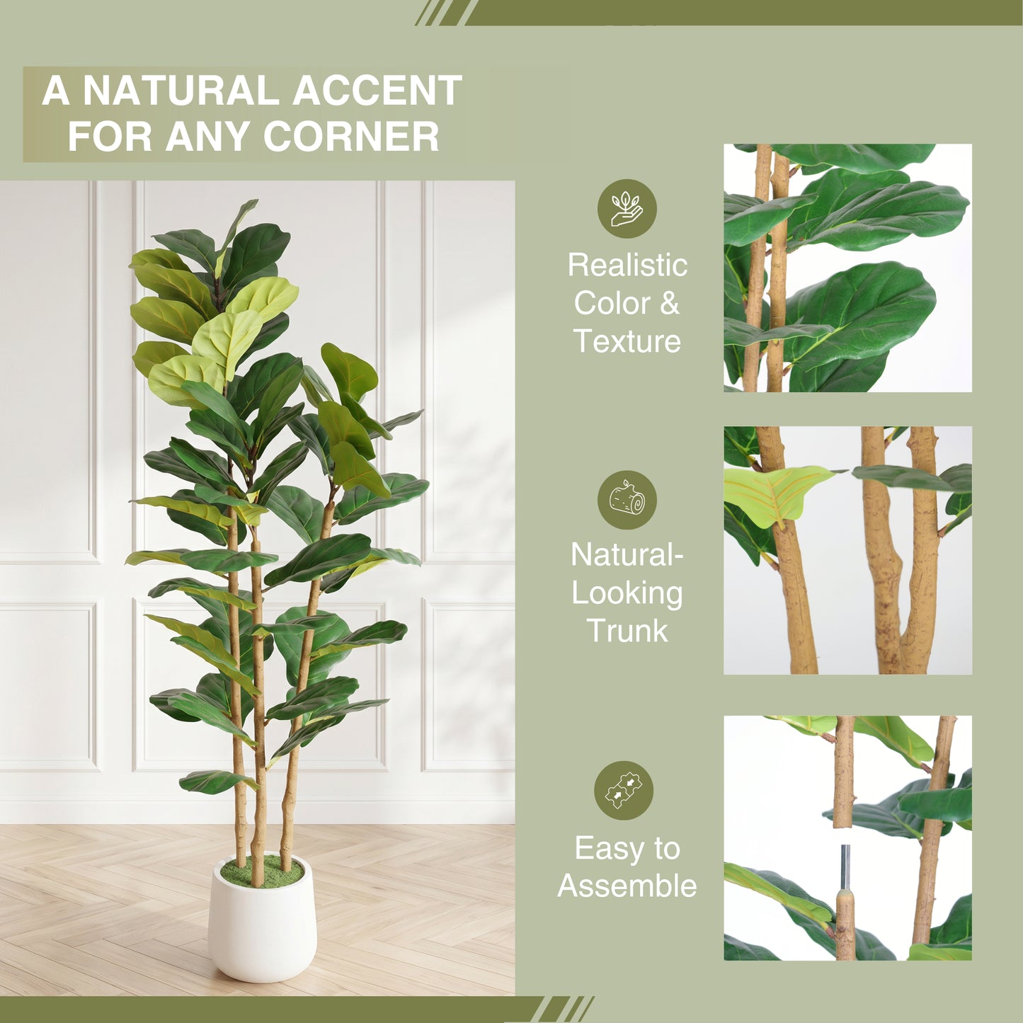 Artificial Fiddle Leaf Fig Tree in White Pot - 63 Inches