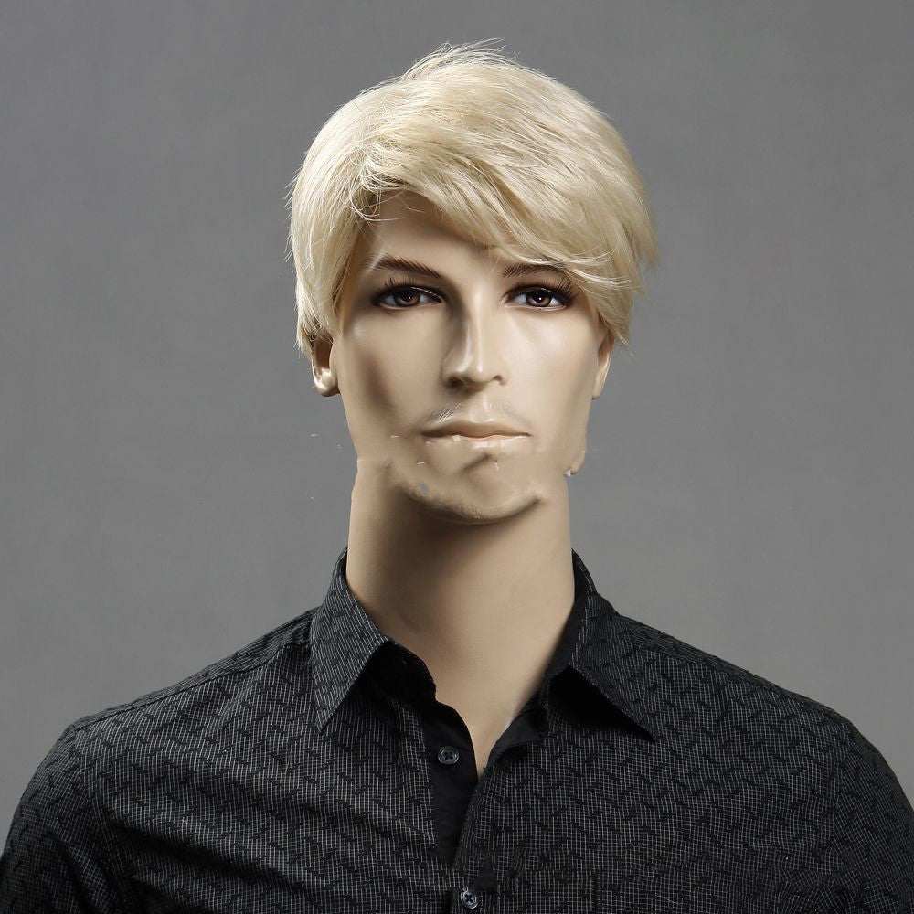 Light Golden Short Curly Synthetic Wig for Men - 613 Hair Color