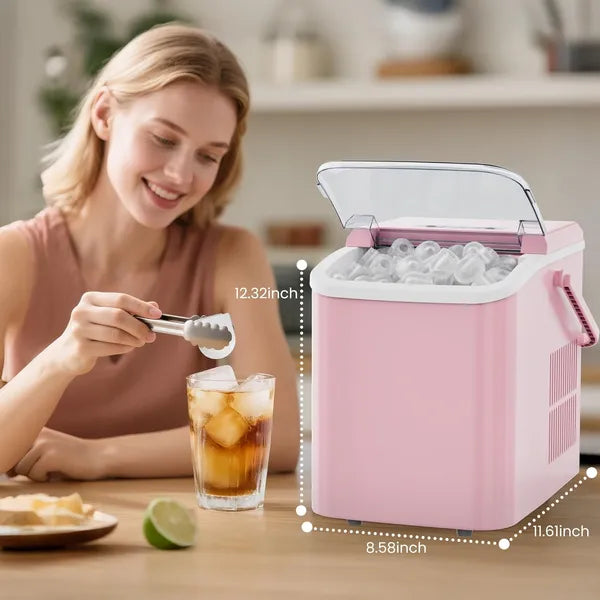 Portable Countertop Ice Maker with Handle, 26lbs/24H Self-Cleaning Compact Ice Machine for Home and Travel