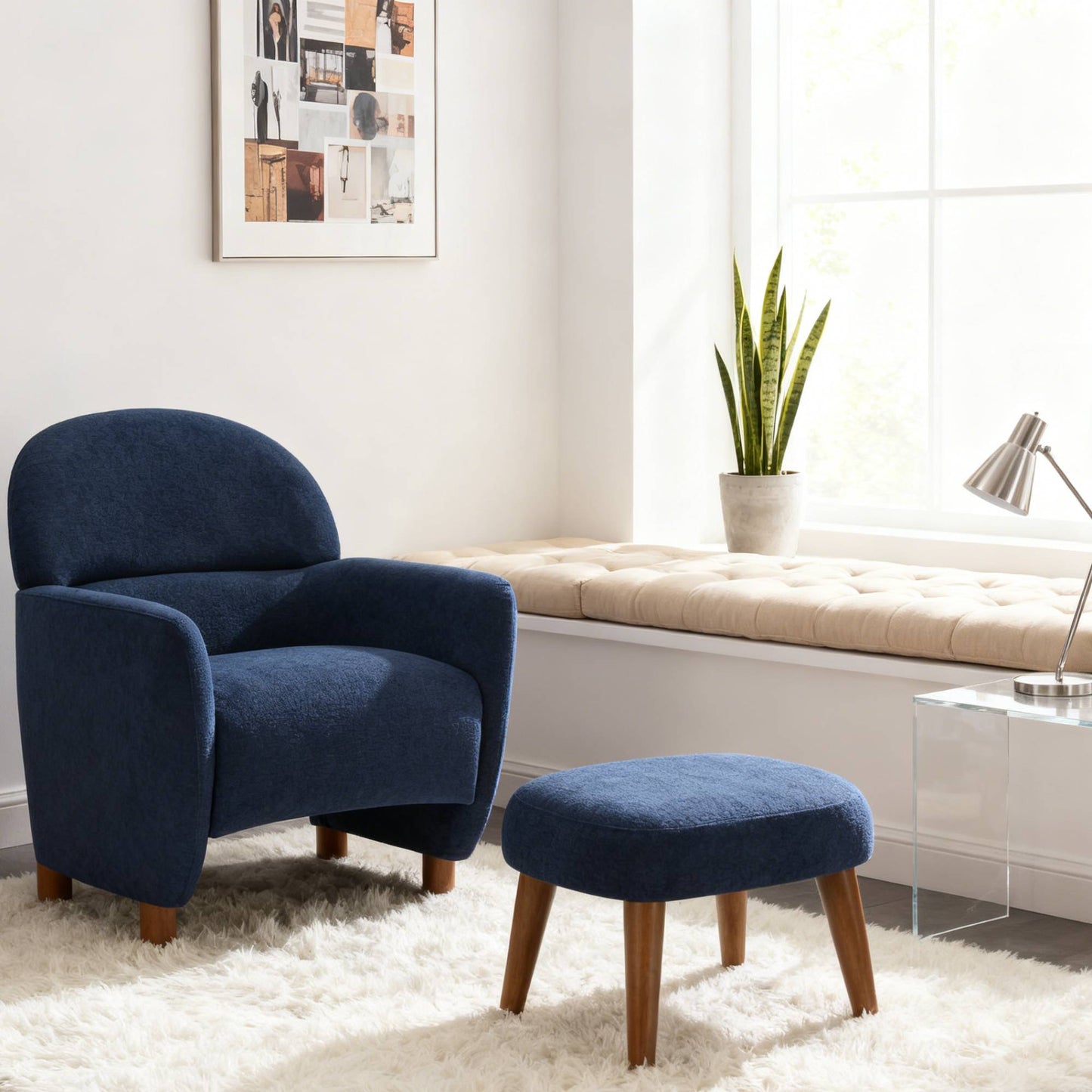 Modern Lazy Chair With Footrest Ottoman - Upholstered Leisure Sofa