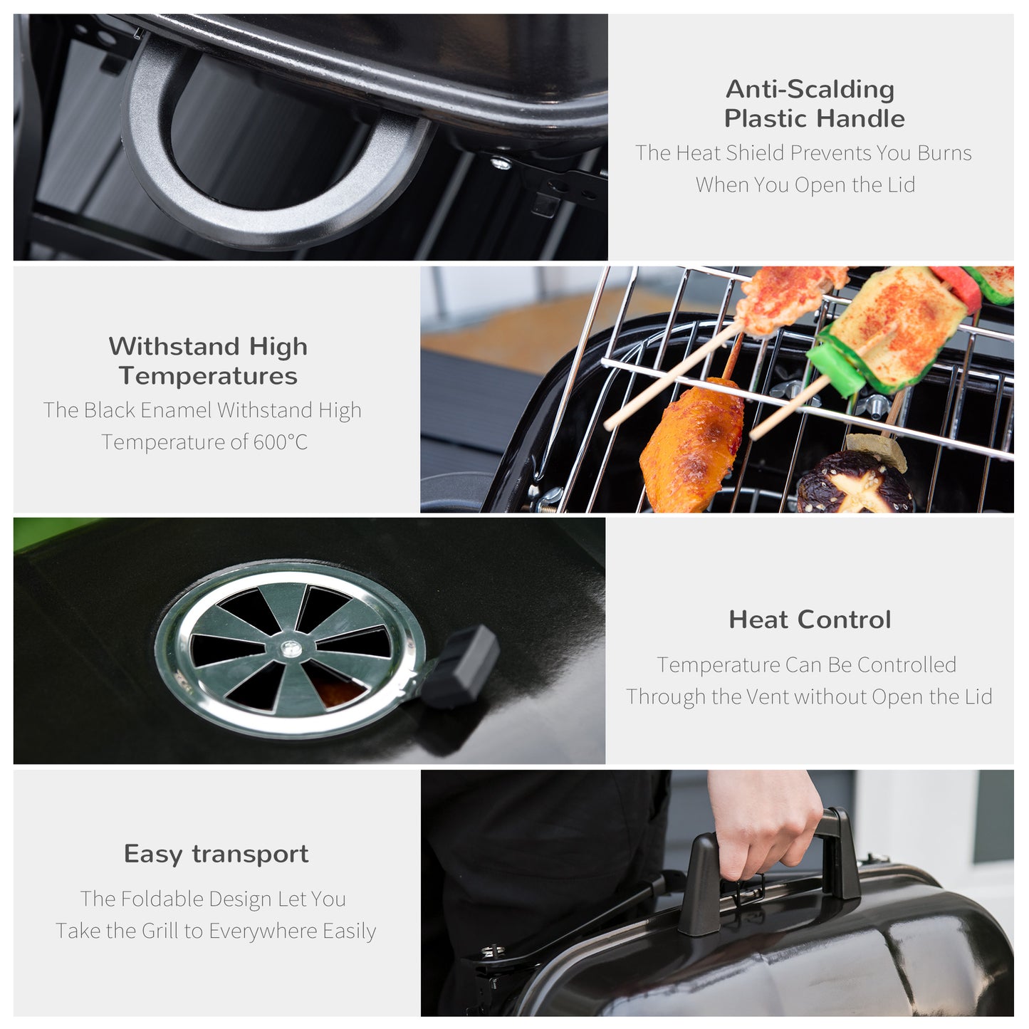 Portable Charcoal Grill for Outdoor Cooking - Black