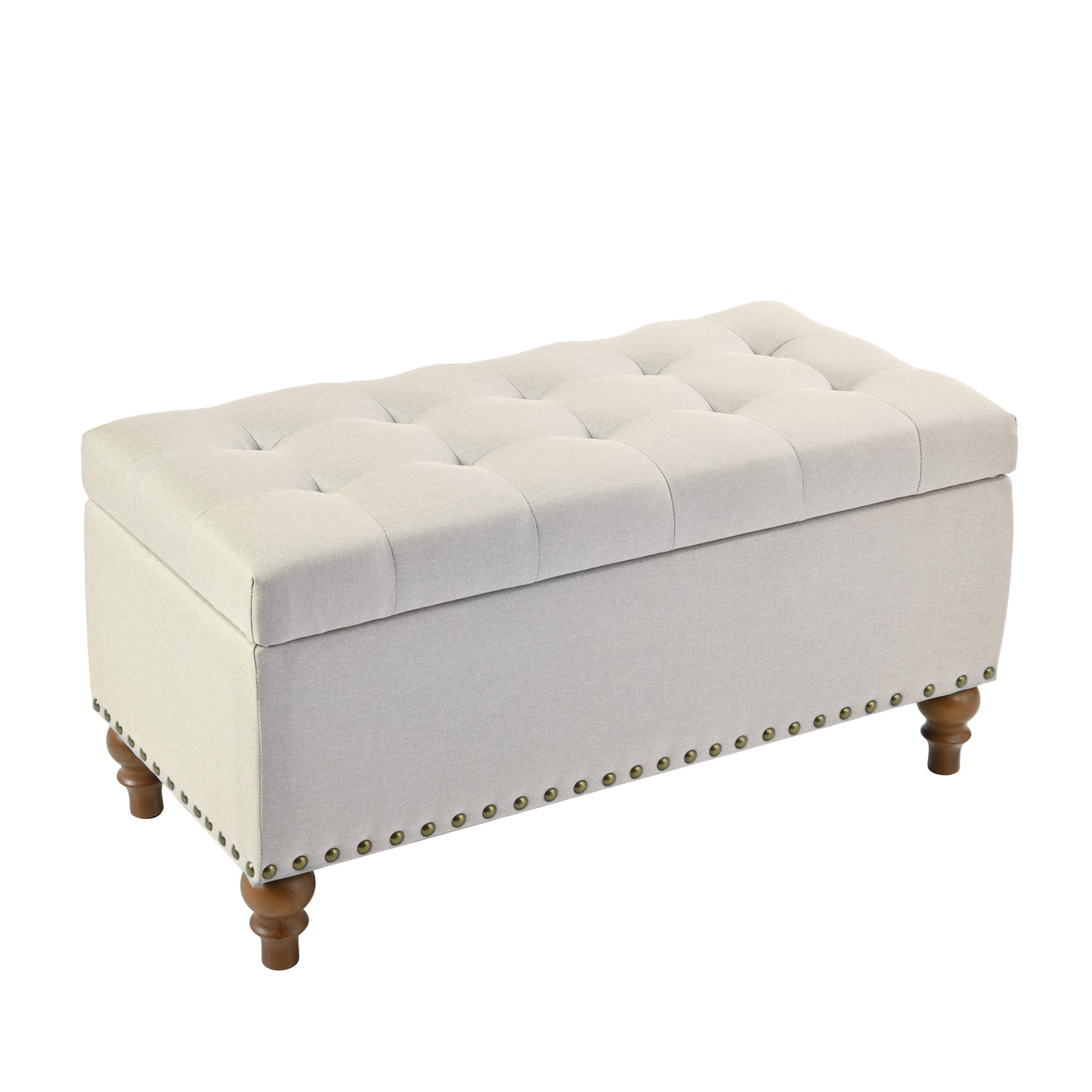 Ottoman Storage Bench, Recessed Support Hinge Top Easy To Open, Rivet