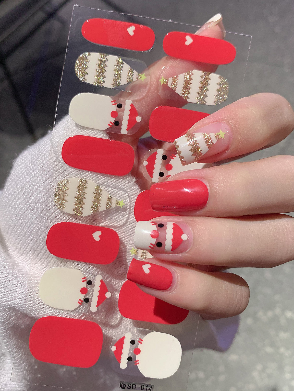 Christmas Nail Stickers Set - Holiday Checkerboard Star Candy Designs for Manicure