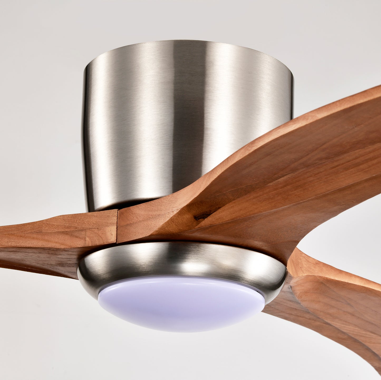 52-Inch Recessed Ceiling Fan with Light Strip, Solid Wood Blades, Remote Control, Noiseless Reversible Motor, Nickel Finish