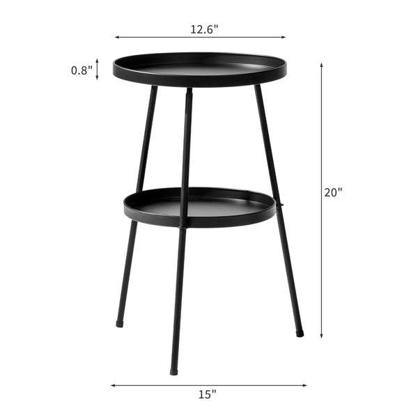 Patio Small Side Table, Round 2 Tier End Metal Coffee Table For