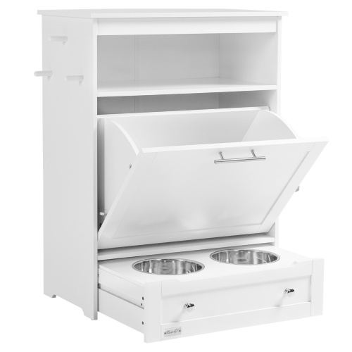 Pet Feeding Station Locker with Bowls & Storage - White