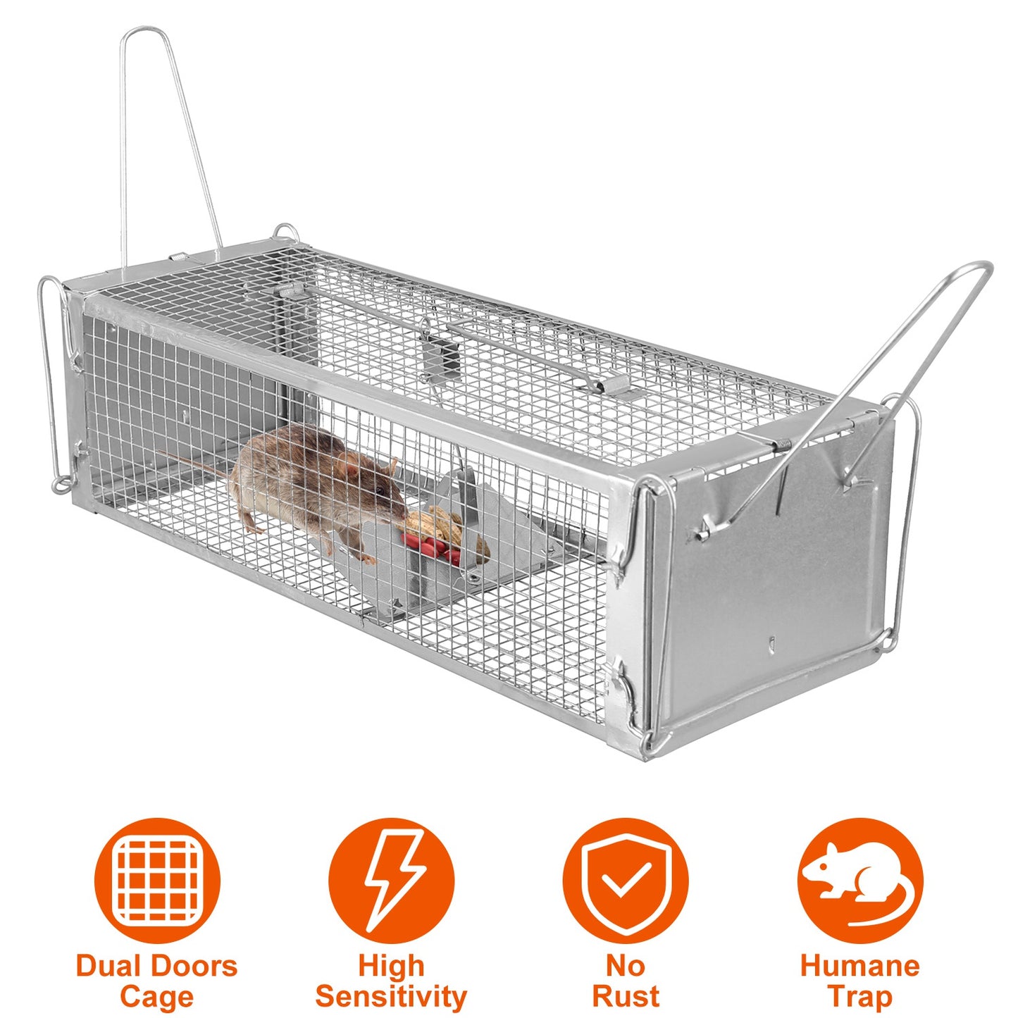 Humane Dual Door Rat Trap Cage - Zinc Electroplating, 14x11cm