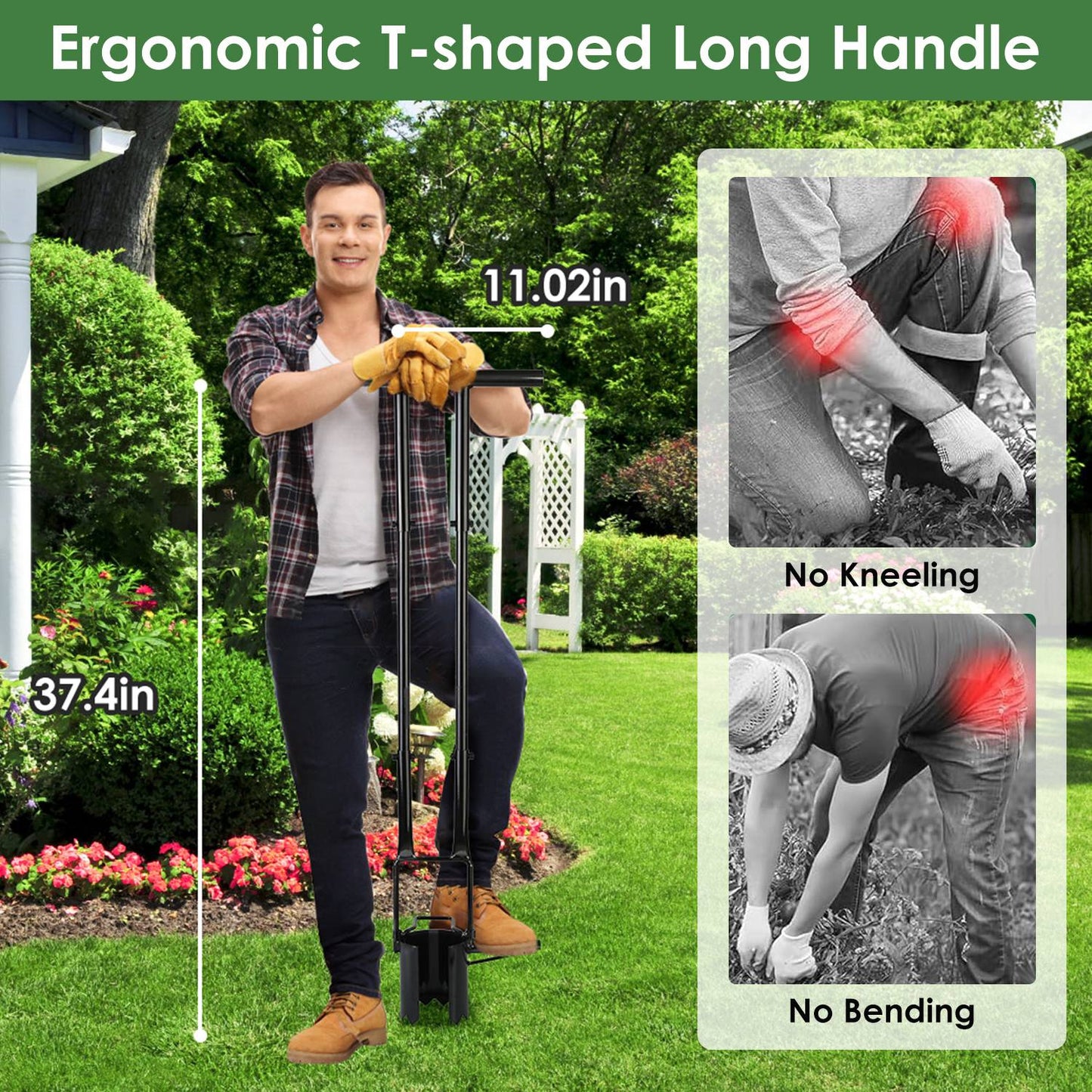 Garden Bulb Planter Tool 5-in-1 Long Handle Gardening Transplanter with Gloves