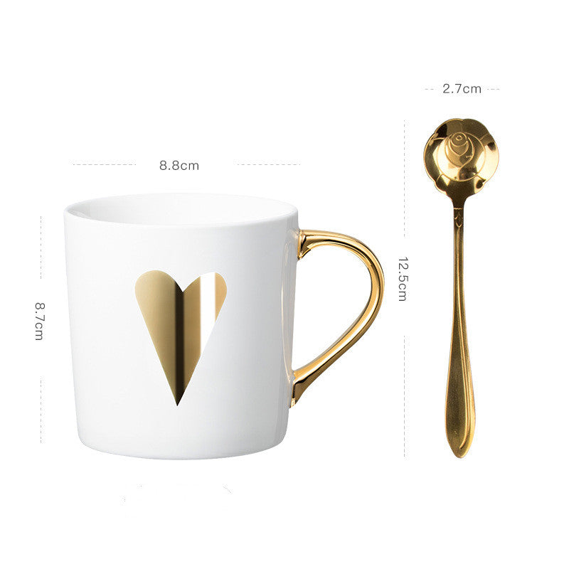 Luxury Coffee Mug with Lid and Spoon - Heart, LOVE, Star Style