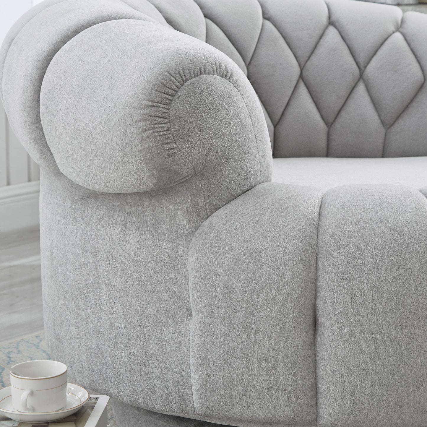 Grey 360° Swivel Accent Chair - Chenille Barrel Club Chair