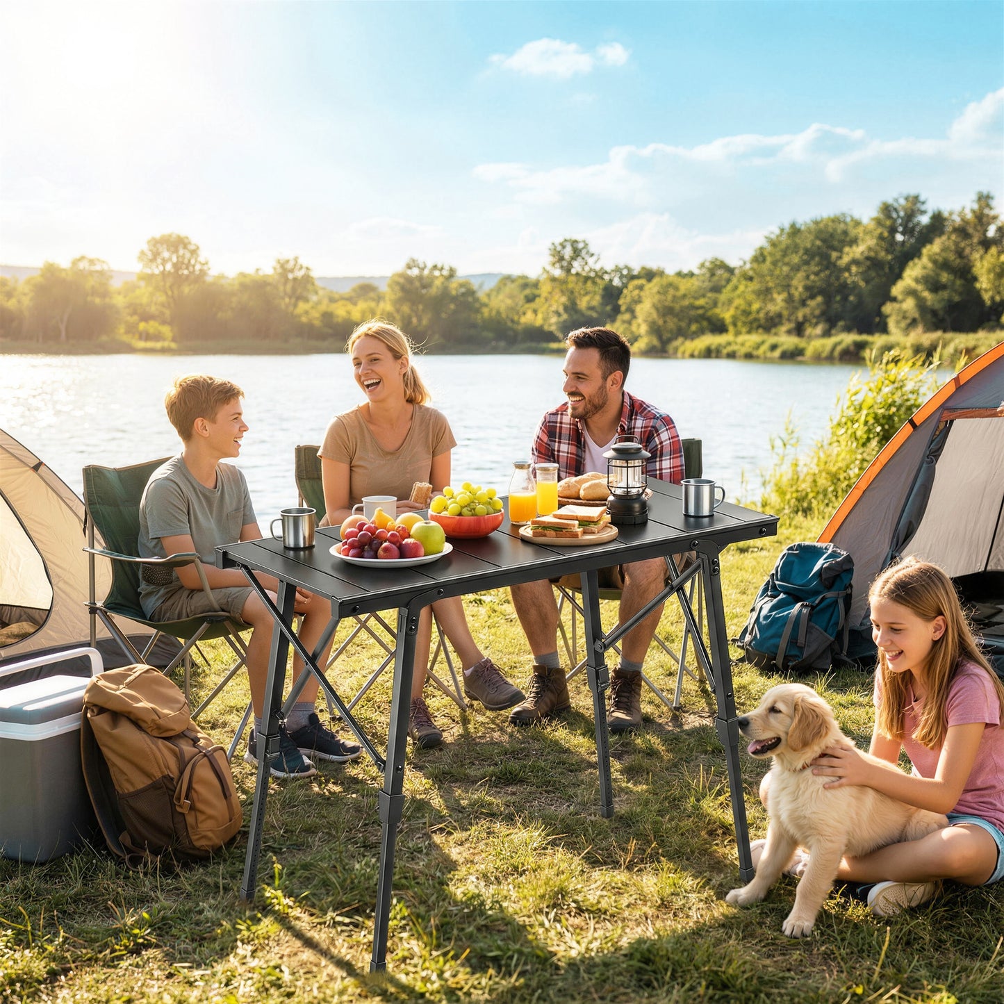 Adjustable Height Folding Picnic Table - Black Aluminum Camping Table