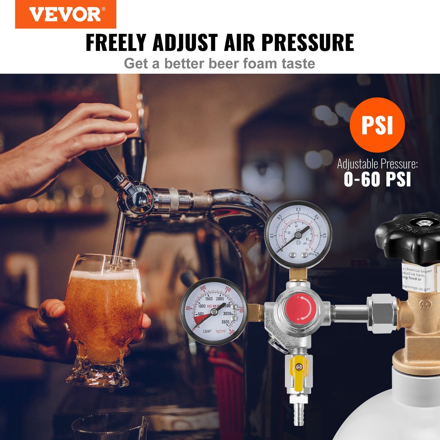 CO2 Regulator with Adjustable Pressure 0-60 PSI - Heavy Duty