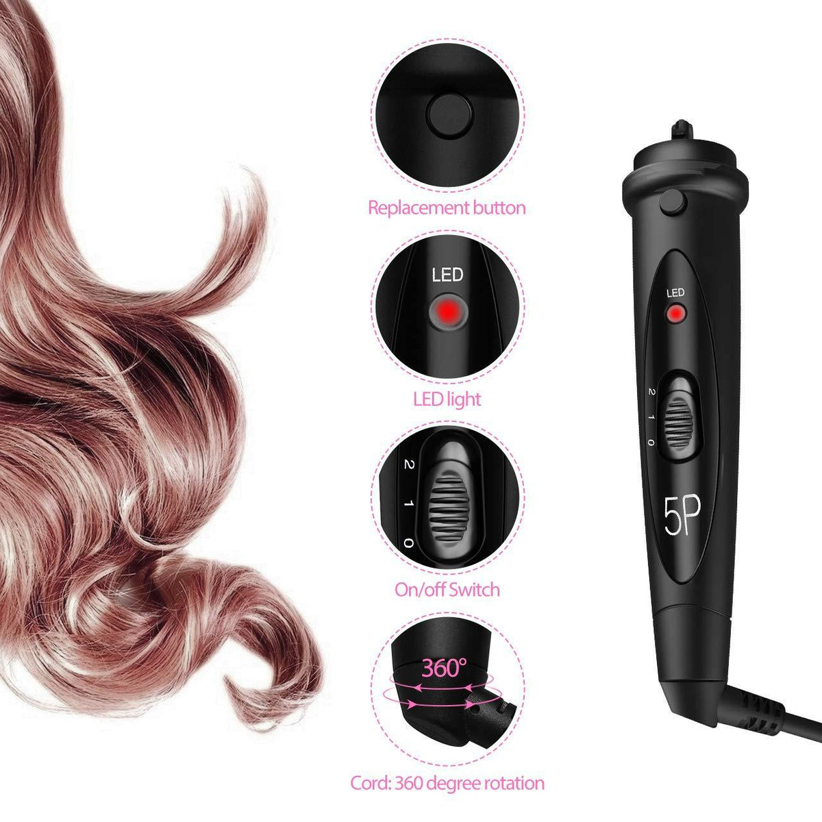 Multifunctional 5-in-1 Ceramic Hair Curler with Adjustable Temperature