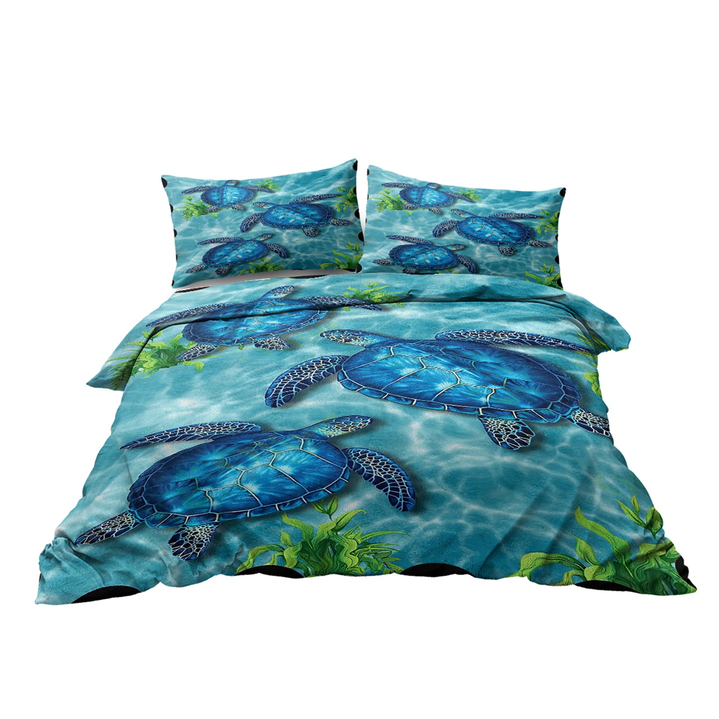 Sea Turtle Pattern Duvet Cover Set - King Size 3 Pieces