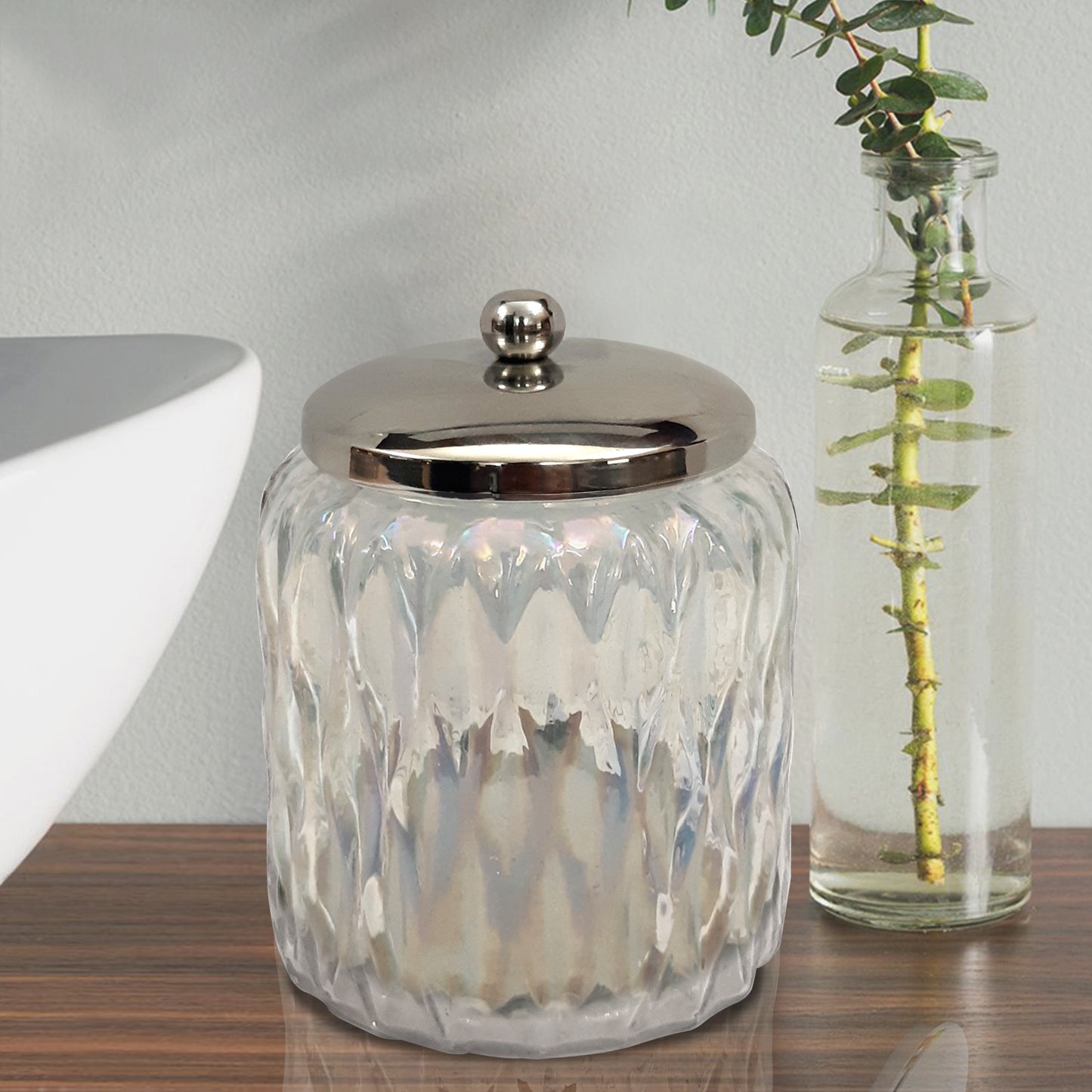 Glacier Vanity Glass Jar Stylish Storage For Cotton