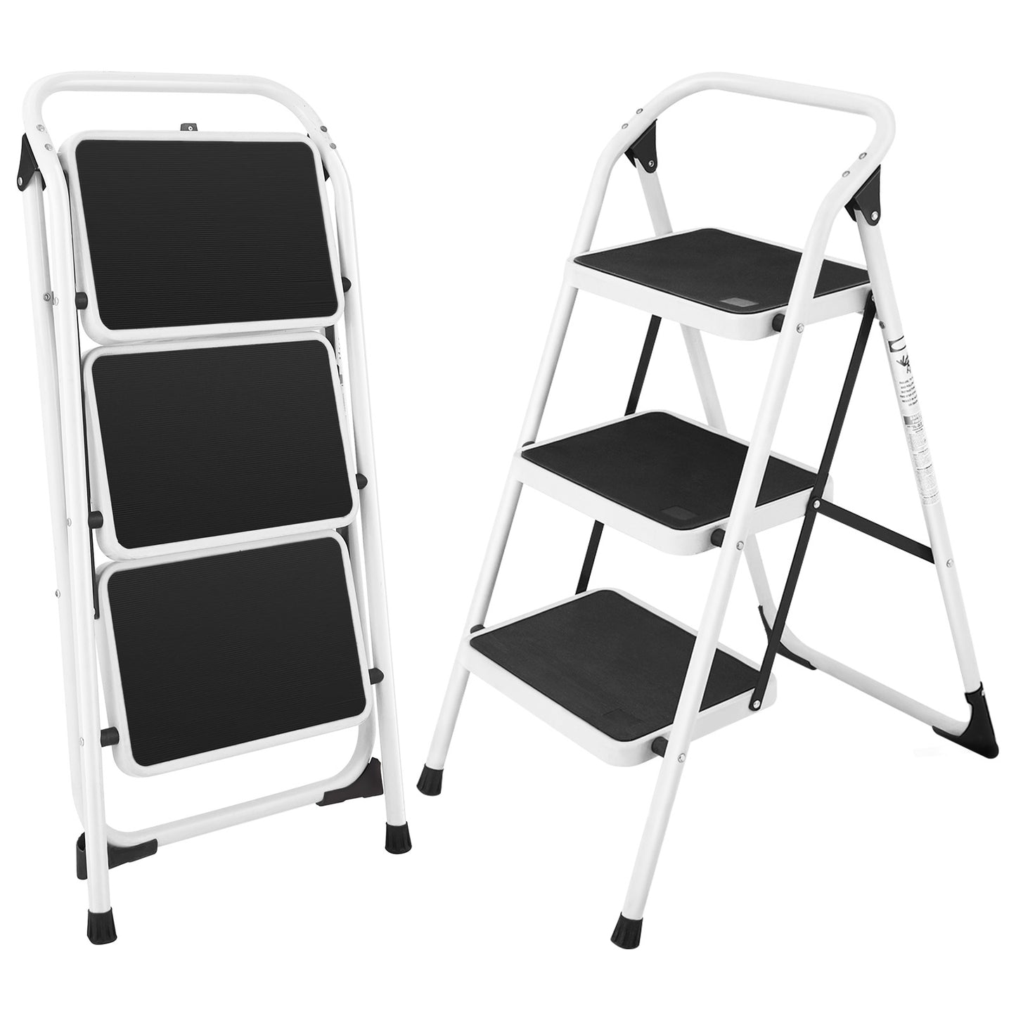 Foldable 3-Step Ladder with Handgrip Anti-Slip Platform Home Office Use