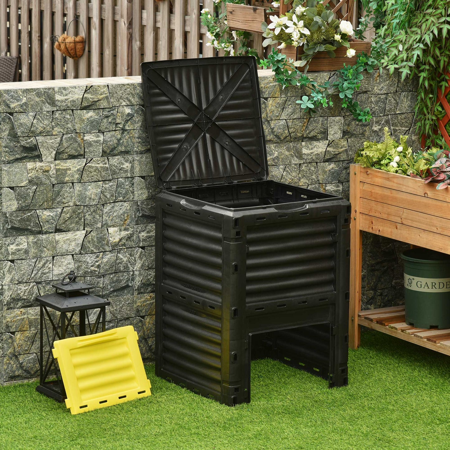 80 Gallon Outdoor Garden Compost Bin with Dual Chambers - Yellow