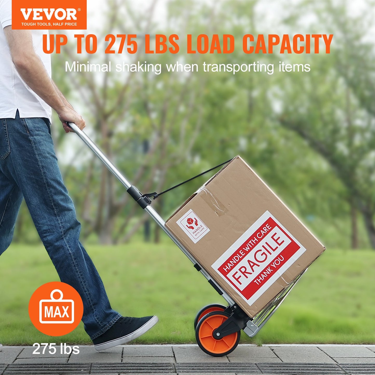 Aluminum Folding Hand Truck - 275 Lb Capacity, Portable Dolly with Telescoping Handle and Rubber Wheels, Lightweight for Moving Loads
