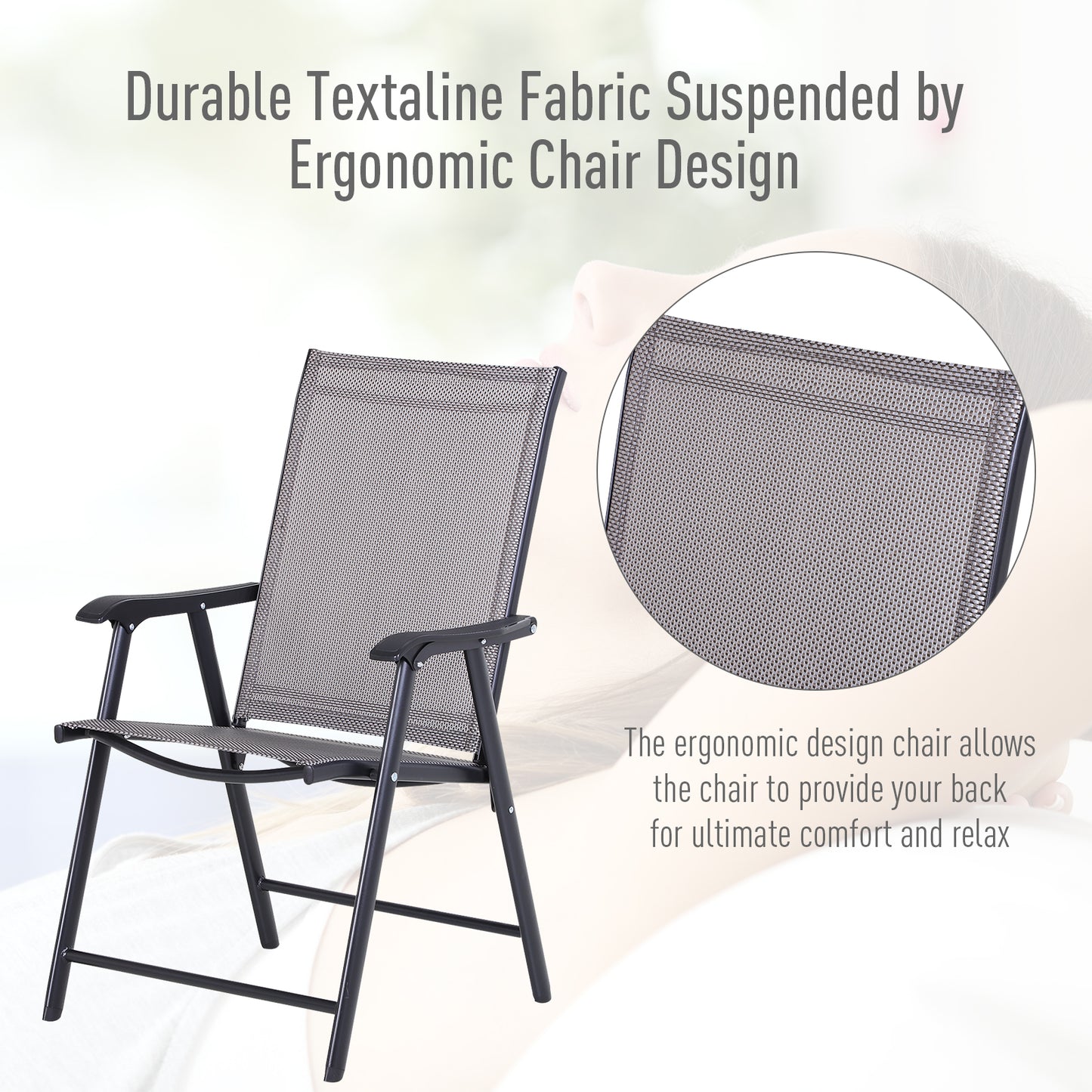 Outdoor Folding Chairs Set of 2 - Stackable Metal Patio Seating