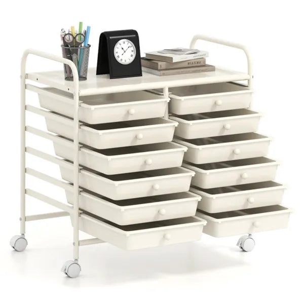 12-Drawer Rolling Storage Cart - 2-Row 10-Storey, Multicolor Drawers,