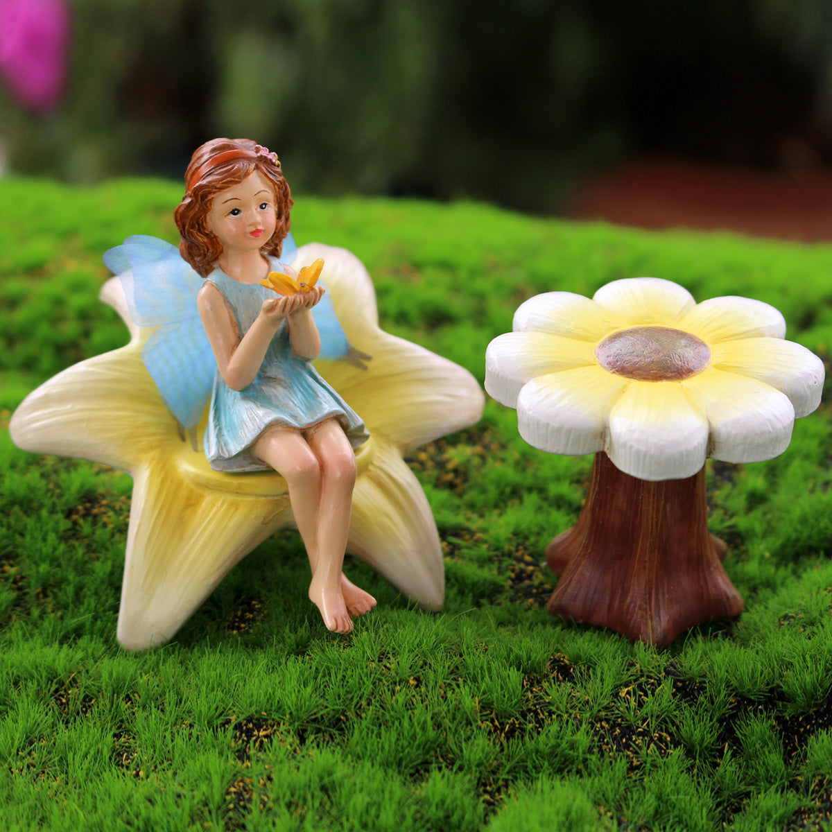 Outdoor Floral Stool with Flower Fairy Decor - Garden & Patio Accent