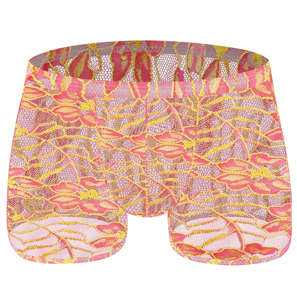 Men's Lace Mesh Boxers - Translucent Loungewear Bottoms for Men
