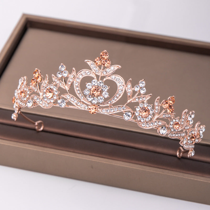 Leaf Diamond Baroque Bridal Crown - Rose Gold