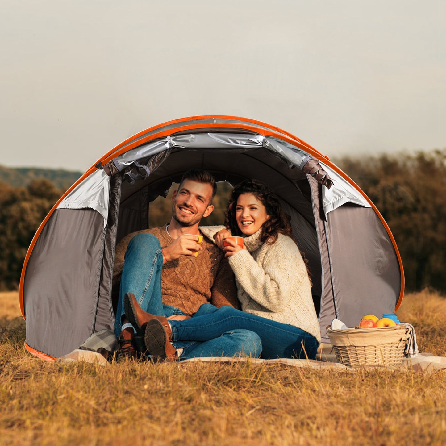 5-8 Person Automatic Pop-Up Camping Tent - Waterproof Khaki