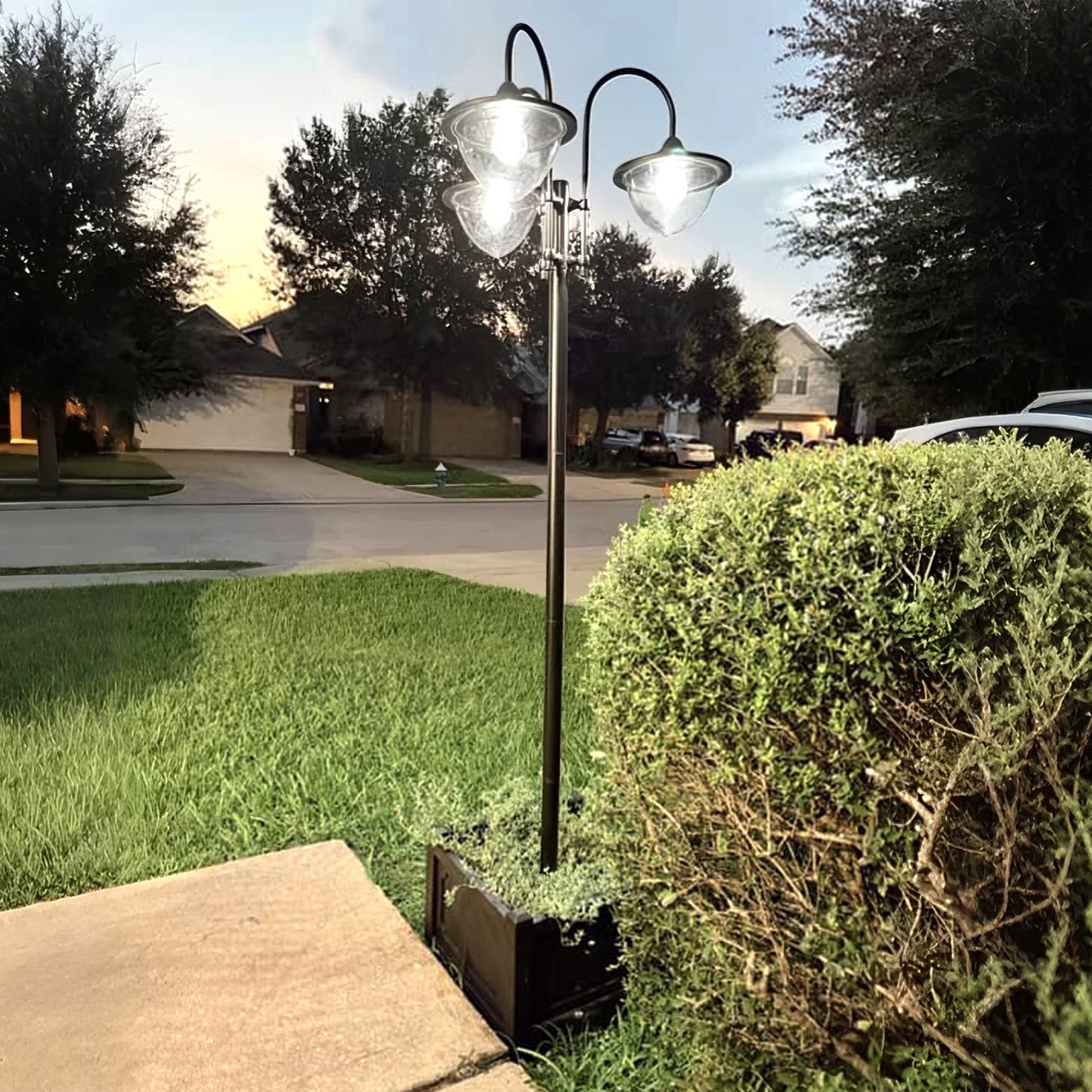 74.5" 3-Head Solar Lamp Post Light with Planter - Black
