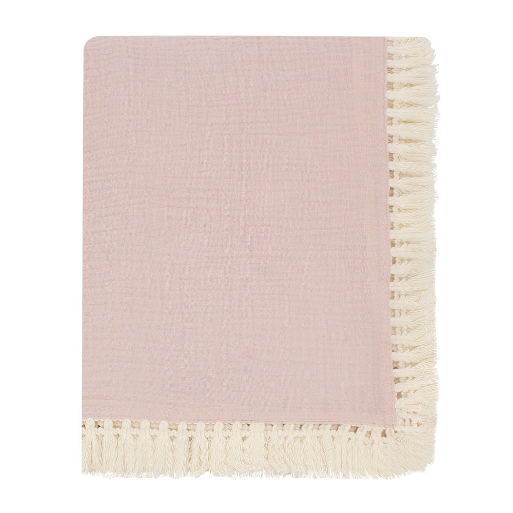 Solid Color Cotton Gauze Baby Blanket with Tassels - 120x120cm