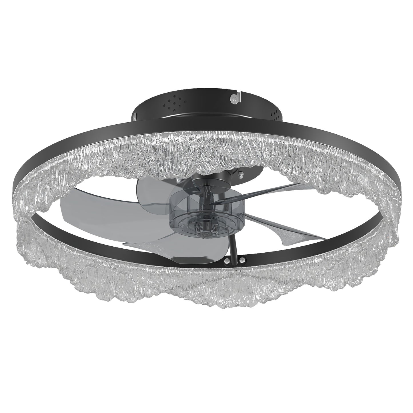 Modern LED Ceiling Fan Light with Crystal Acrylic Ring - Black