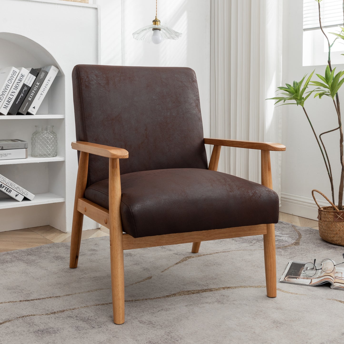 25.38 Wide Classic Mid-Century Modern Arm Chair, Dark Brown