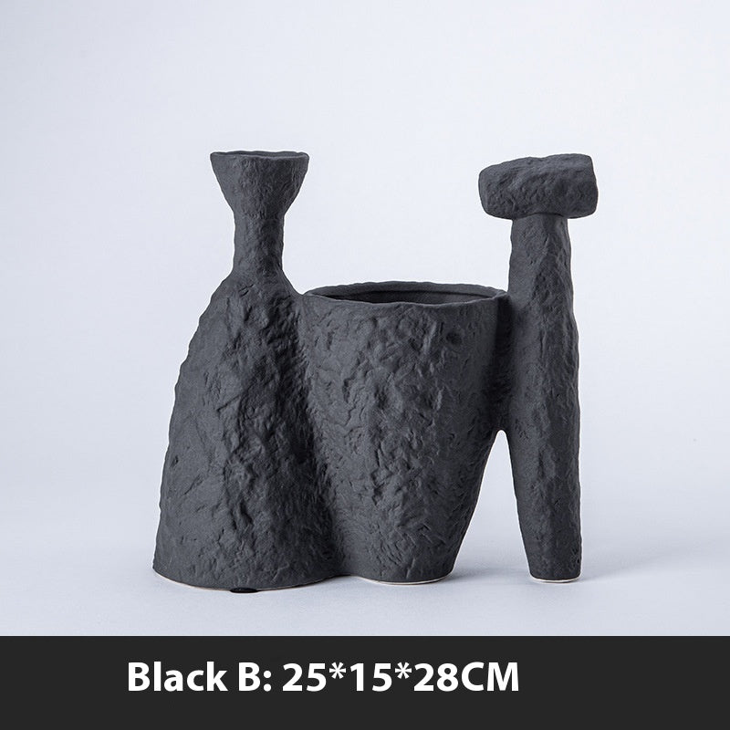 Geometric Flower Ceramic Vase - Modern Black & White Decor