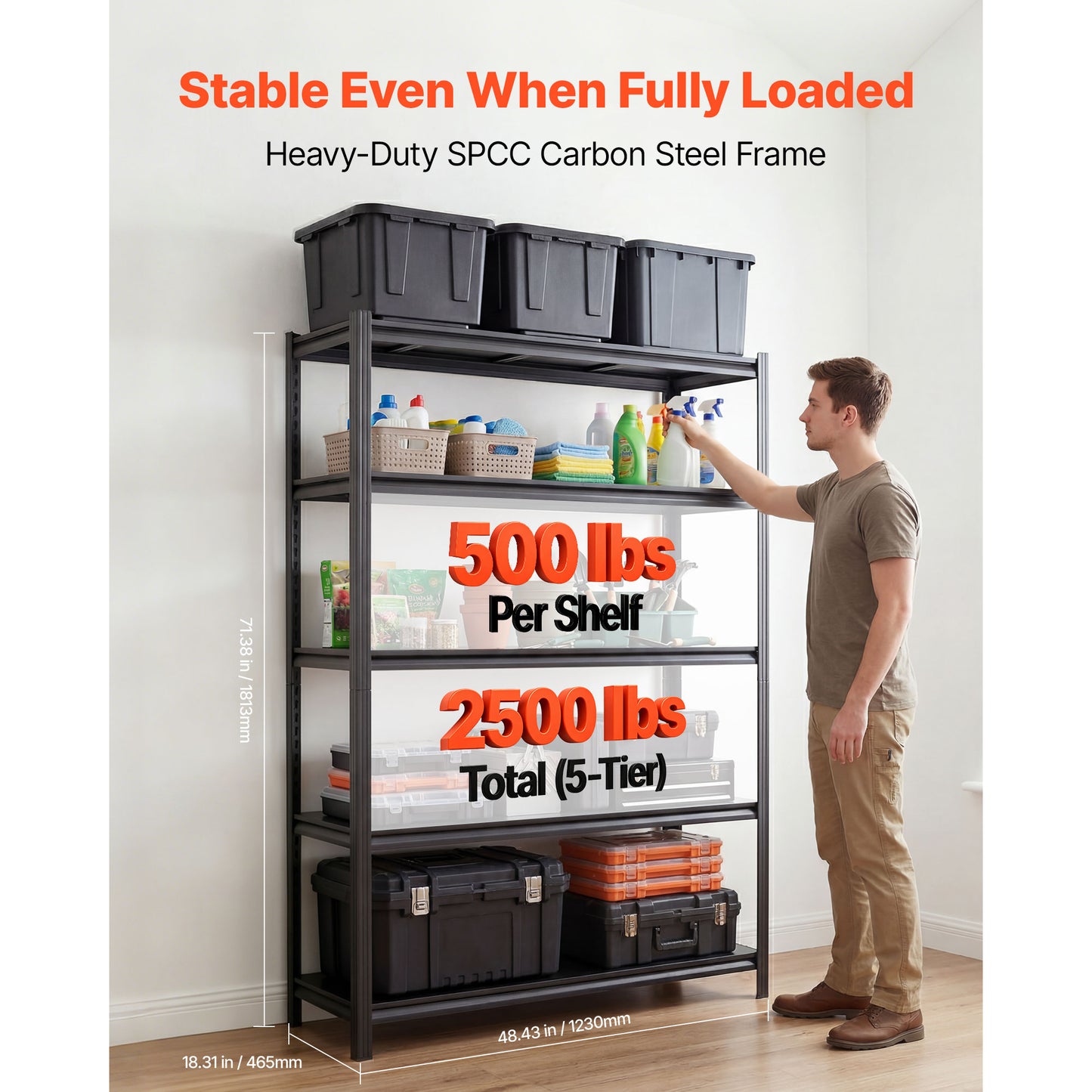 Heavy Duty Metal Garage Storage Shelves - 5-Tier Adjustable Utility Rack 2500 Lbs Capacity