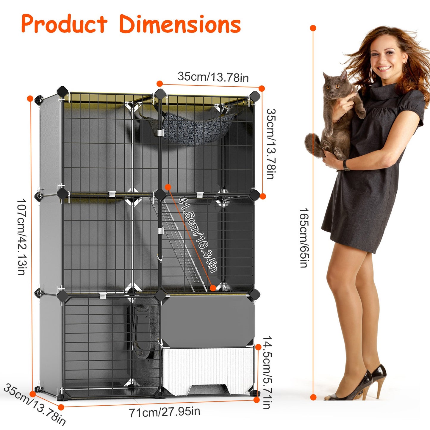 Indoor 3 Tier Cat Cage with Litter Box, Hammock, and Play Areas for Kittens