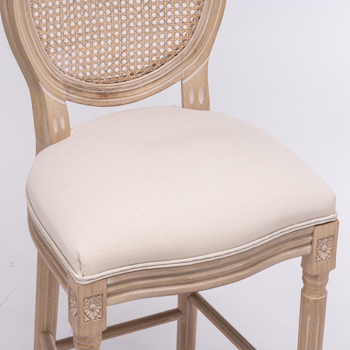 French Country Bar Stools - Set of 2 with Rattan Backrest, Beige