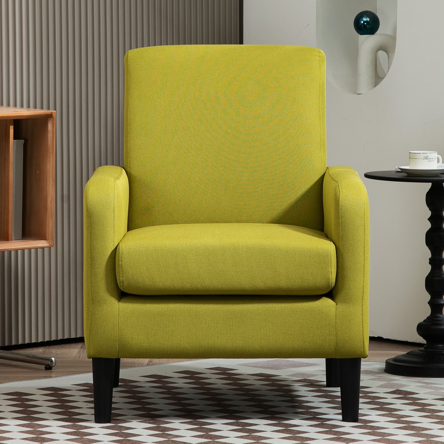 Faux Linen Upholstered Accent Chair, Modern Armchair With Solid Wood
