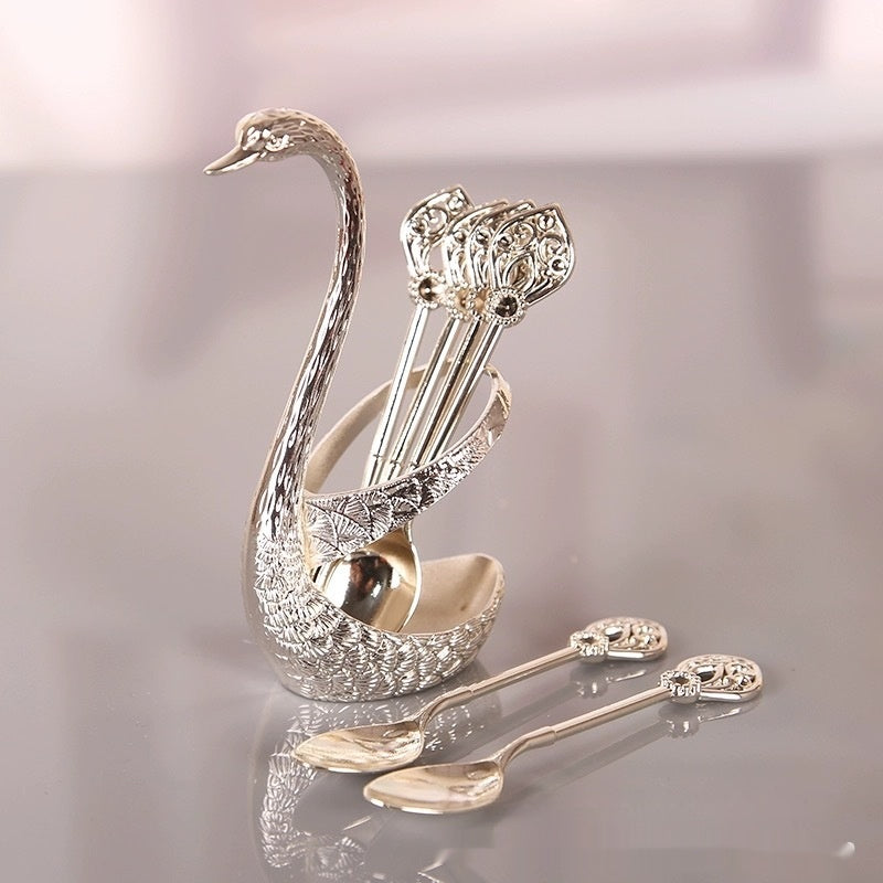 Luxury Swan Storage Rack Set - Gold & Silver Home Decor Organizer