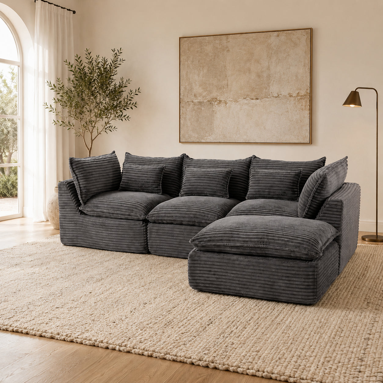 102.3" Modular Sectional Sofa - Comfy Corduroy in Antique Grey