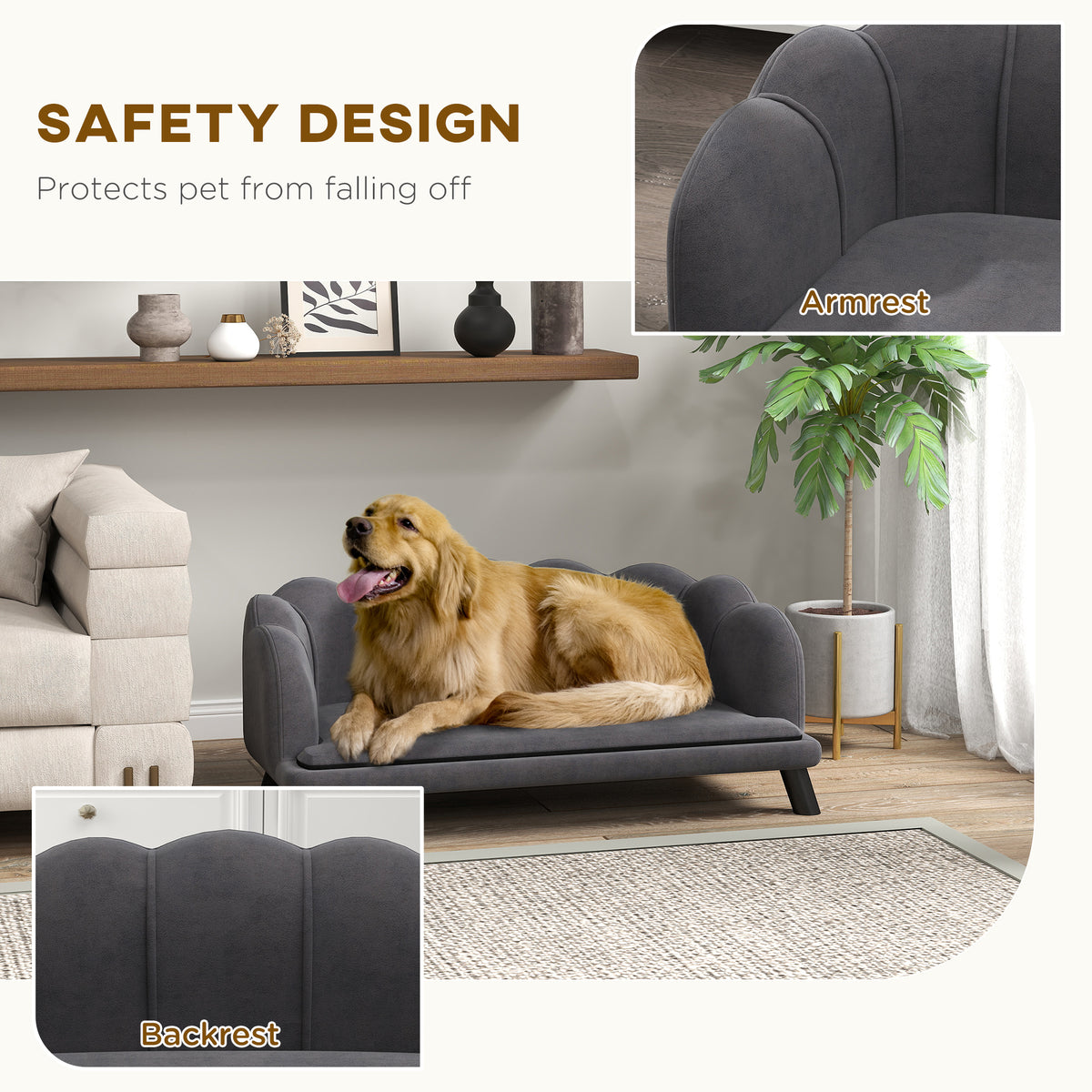 Pet Sofa Bed with Cushion & Wooden Legs - Medium & Large Dogs Charcoal Gray