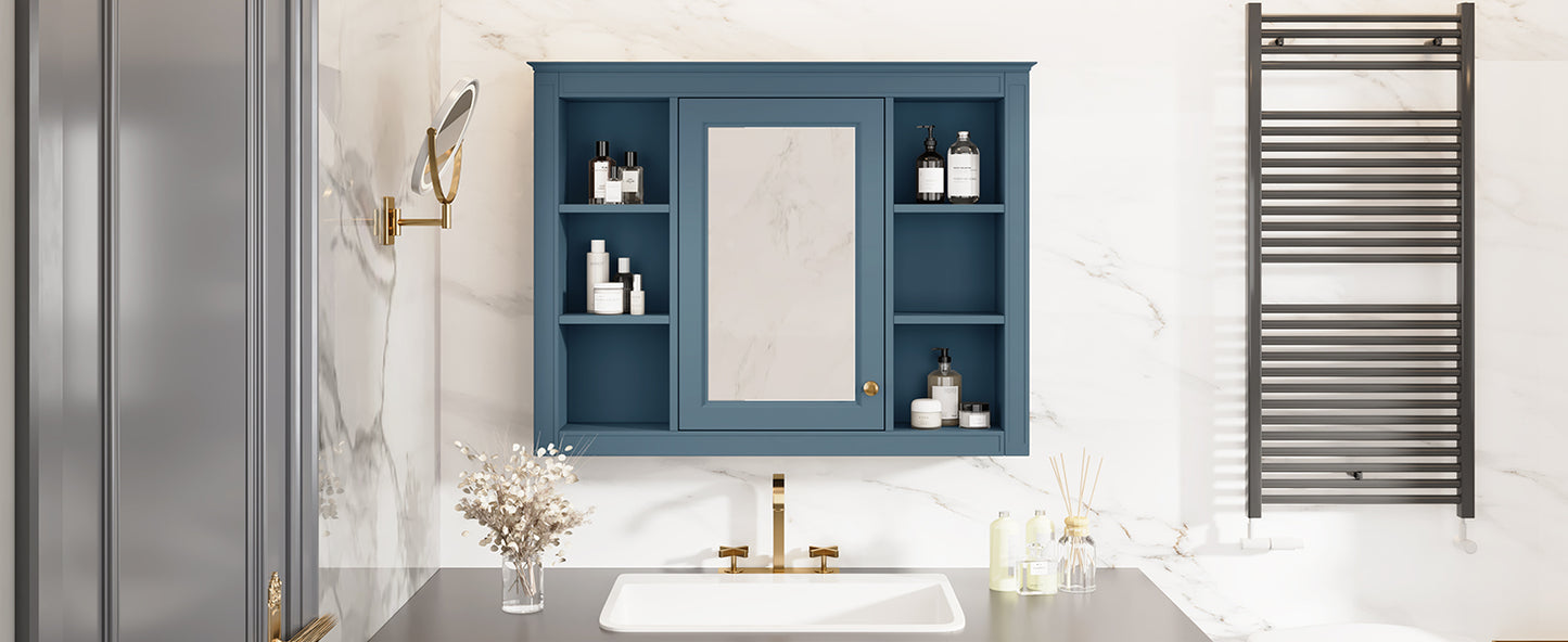 35'' x 28'' Wall Mounted Bathroom Storage Cabinet with Mirror - Indigo Blue