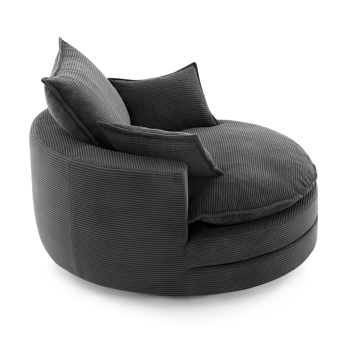 Oversized 360° Swivel Chair with Dual-Layer Cushions - Black